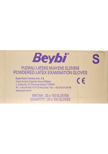 Beybi Pudralı Lateks Muayene Eldiveni 100'lü x 20 Paket S