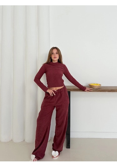 By Mop Balıkçı Yaka Örme Takım Bordo St265865 Bordo