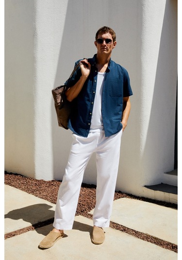 PASSI Erkek Kısa Kollu Tek Cepli Rahat Kesim Relaxed Fit Lacivert Gömlek