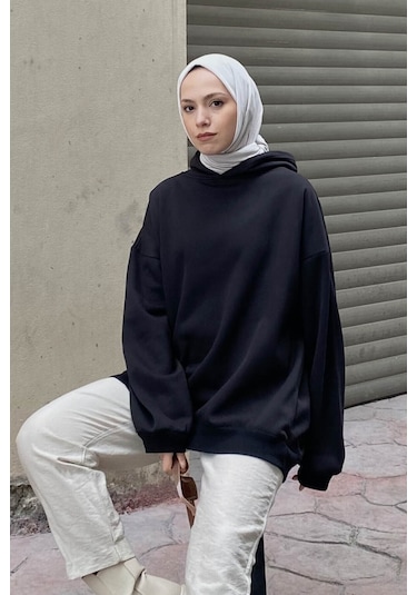 Kapüşonlu Salaş Sweatshirt Siyah