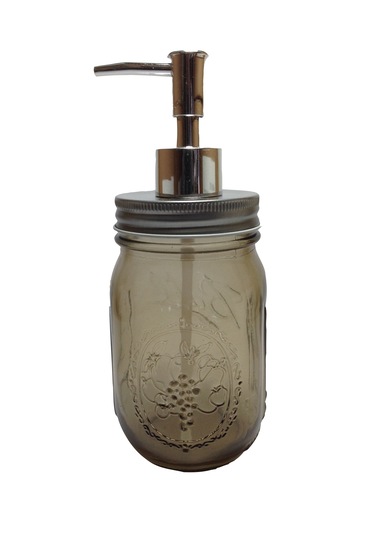 Cam Sıvı Sabunluk,çiçek Desenli Kahverengi 8x8x10cm 420ml