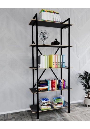 Metal Kitaplık Raf 5 Raflı Kütüphane Füme 1354