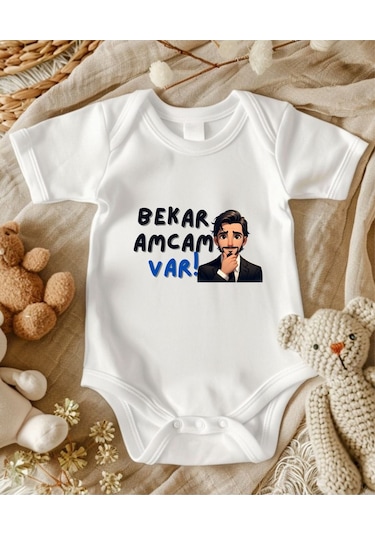 Lupi İsimli Zıbın Yazılı Bebek Zıbın Beyaz-açık İndigo Beyaz
