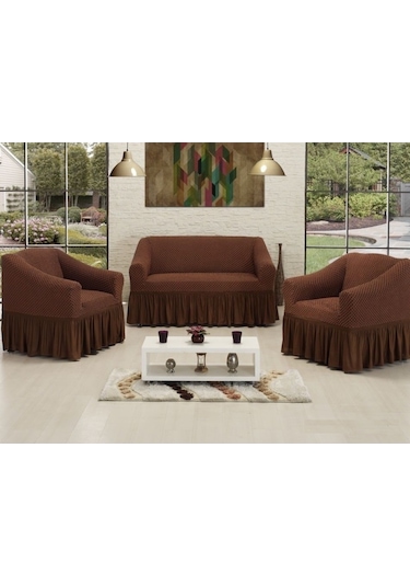 Altınkoza Petek Dokuma Koltuk Örtüsü Std Takım(3+2+1+1)-Kahve