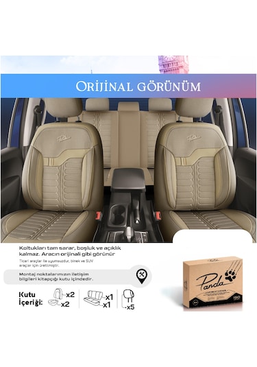 Panda Londra Serisi İngiliz Jakar Kumaş Oto Koltuk Kılıfı - Bej