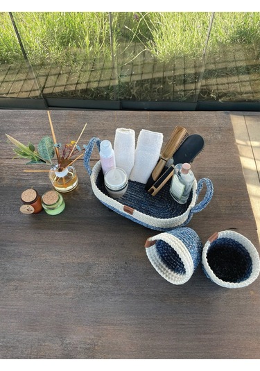 3'lü Düzenleyici Sepet Set Leke Tutmaz Beyaz -mavi Beyaz - Mavi