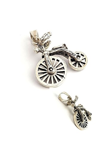 Bisiklet Figürlü Tekerlekleri Hareketli Gümüş Kolye Ucu (452206487)