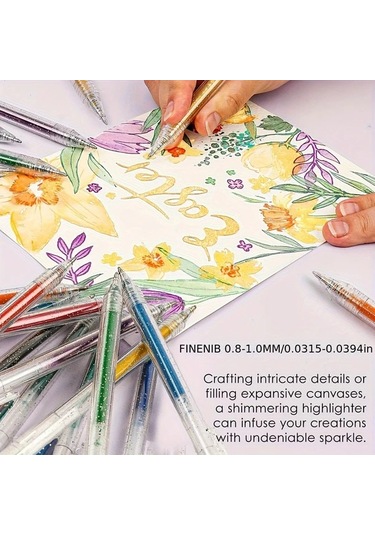 Honeybeeshop 36 Renk Parlayan Yıldız Glitter Jel Kalem Pastel Neon Floresan Vurgulayıcı Okul Sanat 36 Renk