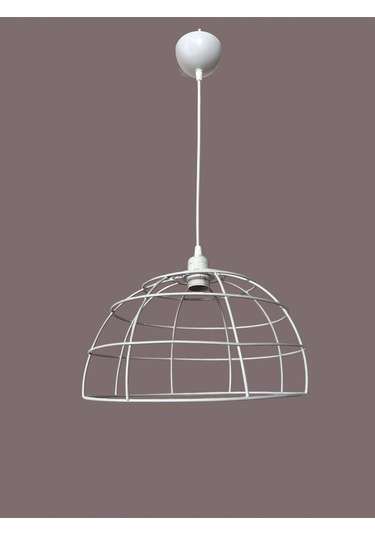 Yarım Küre Avize Teli , İskeleti 35x20 Cm Beyaz Statik Boyalı Duy Takımı Dahil Beyaz