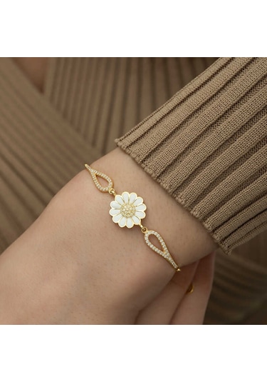 Blackcraft 925 Ayar Gümüş Gold Papatya Bileklik Zarif Renkli