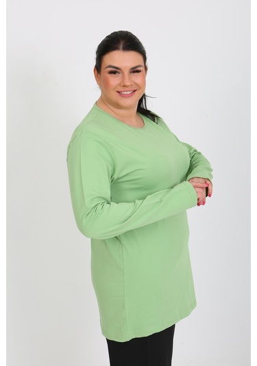 Akbeniz Kadın Büyük Beden Uzun Kol Penye Pijama Takımı Fıstık Yeşili 202408 Yeşil