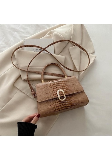 Novahub El Çantası Moda Trend Çapraz Askılı Çanta Retro Basit Küçük Kare Çanta Kişiselleştirilmiş Timsah Desenli Omuz Çantası Haki Haki