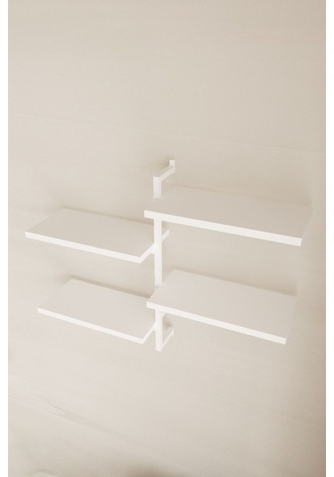 Aju 4 Katlı Duvar Rafı Metal Çerçeveli Dekoratif Kitaplık Ve Raf Ünitesi Modern Tasarım Beyaz