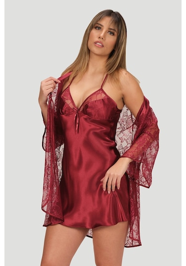 NBB Kadın Bordo Precious Gecelik Sabahlık Takımı