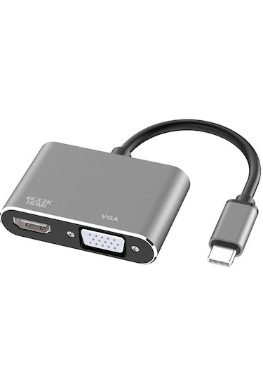 Usb Type-c To Hdmi + Vga Görüntü Çevirici Dönüştürücü 4k Destekli