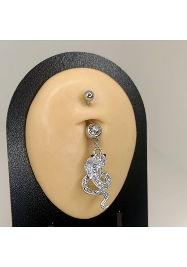 Aya Tasarım Gümüş Renk Kobra Yılan Model Göbek Piercing Gümüş