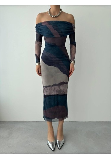 S-pazarım Sevilla Madonna Yaka Tül Elbise Haki