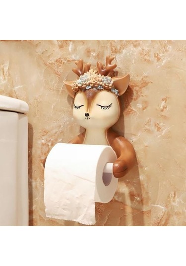 Sevimli Karikatür Geyik Tuvalet Kağıdı Sahipleri Yaratıcı Hayvan Duvara Monte Asılı Rulo Kağıt Raf Banyo Doku Kutusu Depolama Raf Kağıt Tutucular Sarı 22 x 13.6 x 11.2 CM