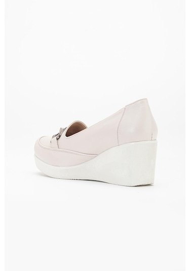 Kadın Dolgu Topuklu Ayakkabı Bej Yüzlü Tokalı-3812 Bej