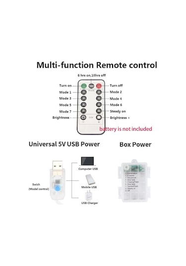 Jms Kongdii Çok Renkli Açık Led Işık 10 M 20 M Uzaktan Kumanda Zamanlama Pil Usb 10m 100 led Çok Renkli