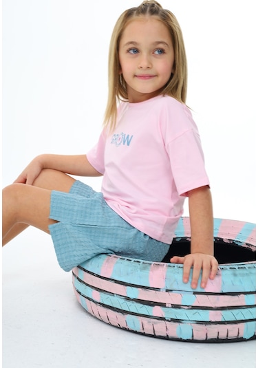 Toontoy Kız Çocuk Baskılı Şortlu Takım Pembe