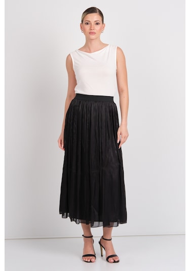 Vero Moda Kadın Vmvıps Pileli Beli Lastikli Maxi Etek 10328017 Siyah Siyah