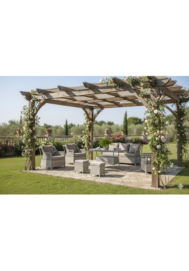 Lüks Rattan Oturma Ve Yemek Seti 7 Kişilik - Bahçe/balkon Gri