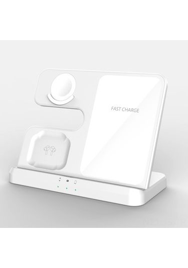 Jeemson Samsung Uyumlu Telefon, Saat Ve Kulaklık İçin 3'ü 1 Arada Hızlı Kablosuz Şarj Cihazı Q10b Siyah