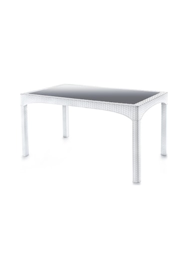 Omnipazar Omnipazar Sy-2586 Beyaz Rattan Temperli Camlı Masa Dikdörtgen 881 Beyaz