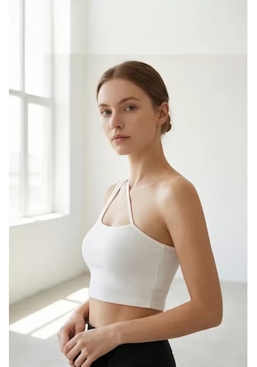 LUXSTOREE Kadın Beyaz Tek Omuzlu Çapraz Askılı Crop Top Büstiyer Çok Renkli