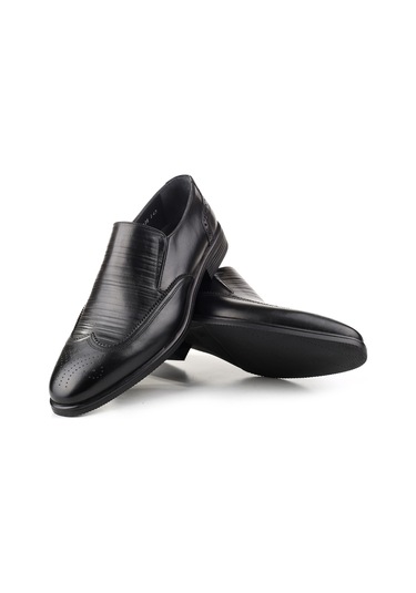 Delfino 625 Erkek Hakiki Deri Bağcıksız Kauçuk Klasik Ayakkabı Siyah