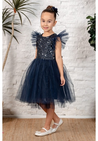 Tüllü Kız Çocuk Kpl Elbise Mnk0526 Lacivert