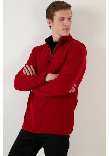 Buratti Slim Fit Anti-Pilling Tüylenme Yapmayan Bato Yaka Kışlık Şardonlu Erkek Polar 5906001 Bordo