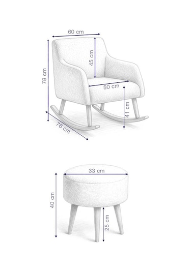 Loop Sallanan Sandalye Ve Puf Seti Ekru Teddy Kumaş Ahşap Ayaklı Berjer - Sallanan Koltuk Puf Beyaz