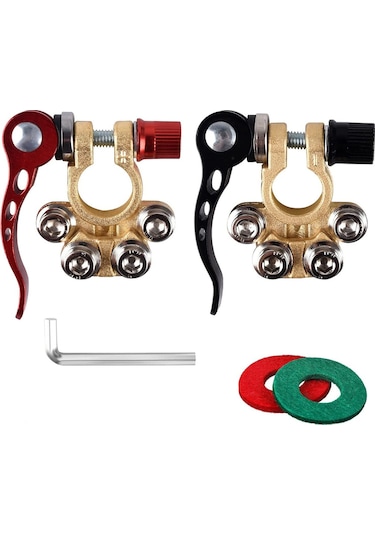 Aubyhe Tam Bakır Araç Aküsü Terminali Seti - 4 Yönlü Hızlı Bağlantı, Kaldırma Aracı Ve Temizleme Fırçası İçeren Çok Amaçlı Takım