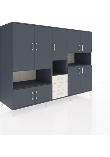 Kronos Dolap 13 Raflı 3 Çekmeceli 9 Kapaklı 220x59x163 Antrasit-a Antrasit-antrasit/aytaşı