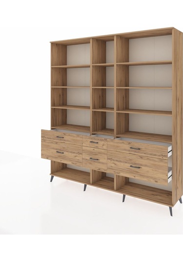 Hyperion Dolap 12 Raflı 6 Çekmeceli 220x44x243 Çam-çam/çam Atlas Çam/atlas Çam