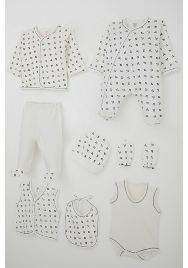 Breeze Erkek Bebek Hastane Çıkışı 8 Li Deniz Temalı Çapa Desenli 0-3 Ay, Ekru Ekru