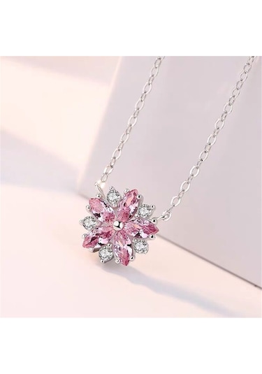 Büyüleyici Pembe Kiraz Çiçeği Kadın Kolye Gümüş