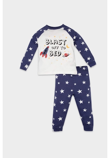 DeFacto Erkek Bebek Pijama Takımı Yıldız Desenli Uzun Kollu Penye Üst Beli Lastikli Uzun Alt D6809A5NSPR160 Mor