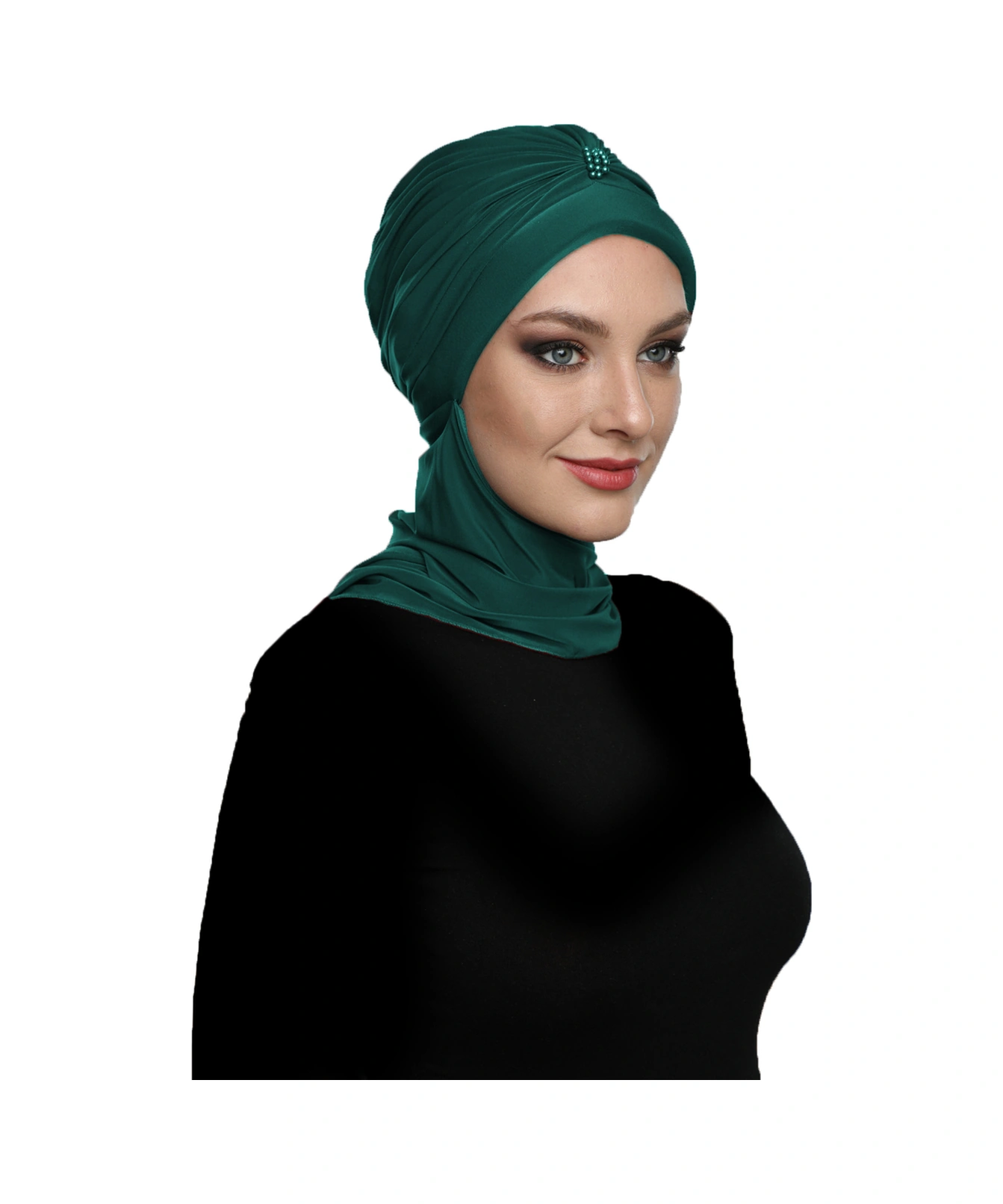 Incili Atkılı El Işi Inci Işlemeli Yeşil Hazır Türban Tesettür Bone Hürrem