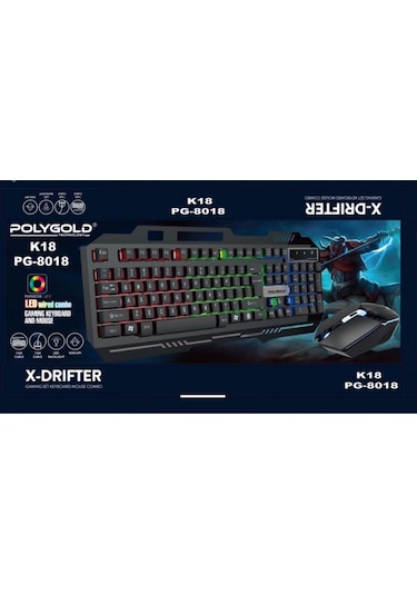 Poly Gold PG-8018 K18 USB Işıklı Klavye Ve Mouse Seti