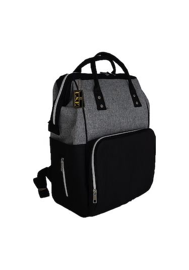 U.S.F Lüx Fonksiyonel Anne Bebek Bakım Sırt Çantası Düz Gri - Siyah