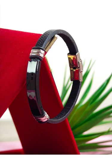 Çelik Derili Bileklik Kişiye Özel İsimli Paslanmaz Derili Çelik İsimli Bileklik 316 L Çelik Bej