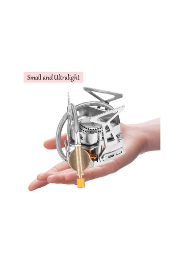 Ximistore9 Kompakt Çekirdekli Folding Çadır Ocağı + 2 Adet Gaz Tankı Adaptörü Seti - Ultralight Dışarı Aktiviteler İçin Gümüş