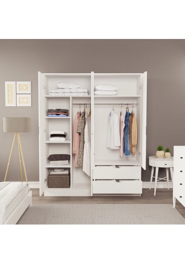 Moderno Xl 4 Kapaklı 2 Çekmeceli Gardırop Geniş Aileler İçin Şık Çözüm Beyaz