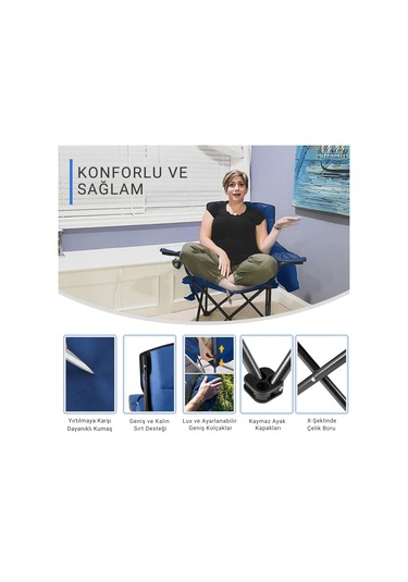 Kingcamp Lotus Xl Cool Ice Ultra Konforlu & Takviyeli Kamp Sandalyesi Blue Mavi