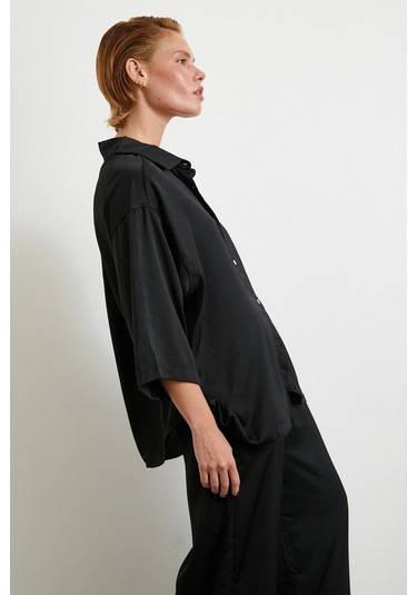 Dökümlü Romantik Gömlek Siyah Siyah