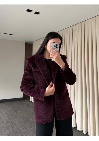 Laluvia Bordo Leopar Kemerli Ceket - 9614 Bordo