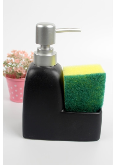 Stonware Sıvı Sabunluk Siyah Süngerlik Bölmeli 300ml